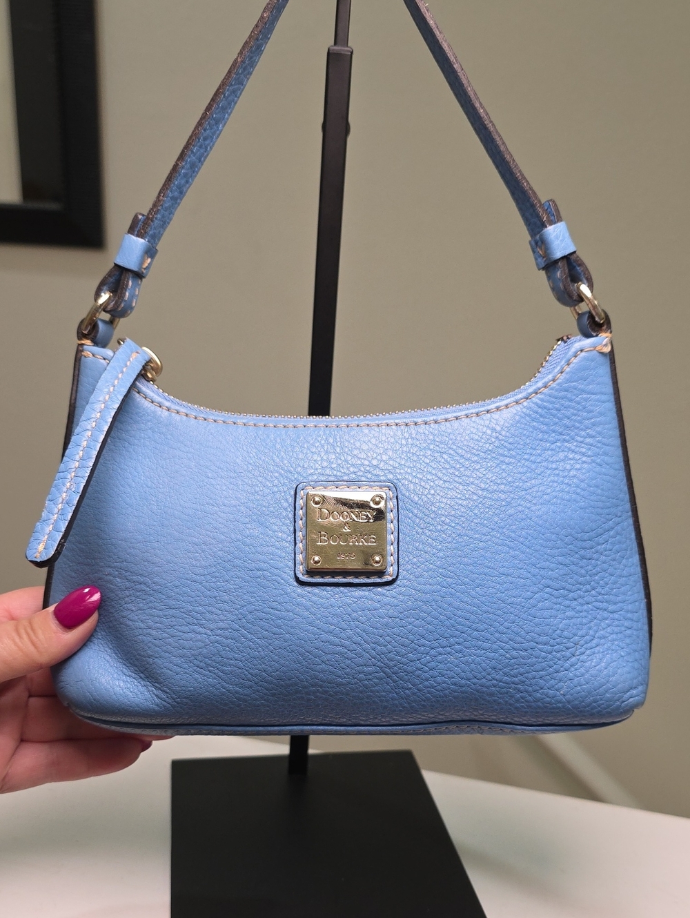 Dooney & Bourke Denim Pebbled Leather Hobo Mini Bag GUC - Picture 4 of 12